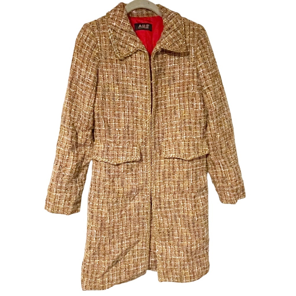 Allen B. Schwartz Wool Coat Size Petite Runway Tweed Wool Plaid Jacket Peacoat